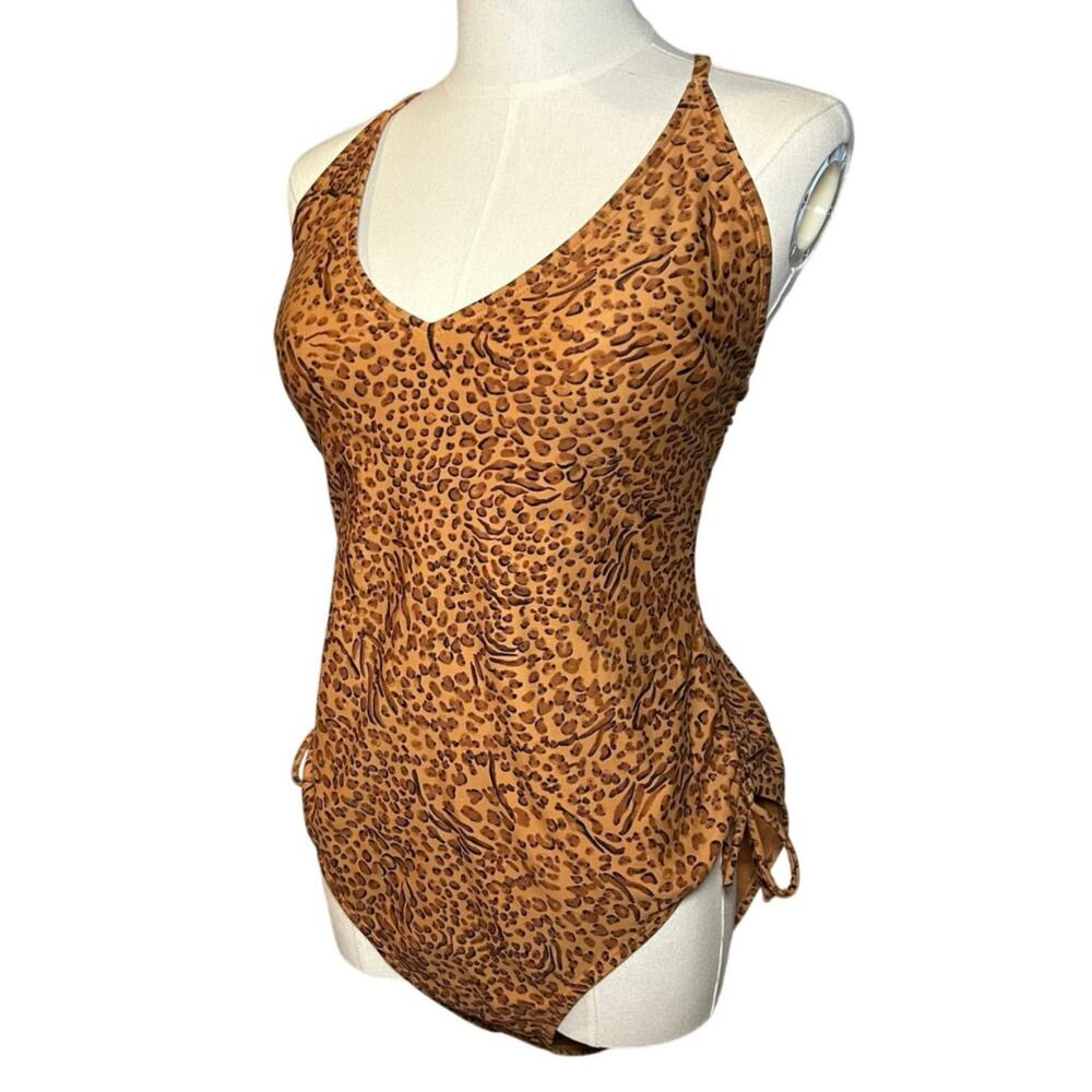 Leopard Print Strappy Back One Piece Swimsuit Coquette Y2K Whimsigoth Grunge M-L